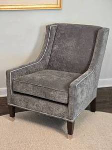 lot 5 image: Kravet Furniture Contemporary Gray Tacked Armchair - D