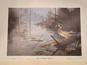 lot 123 image: Naturalist Fine Art Print - Les Kouba - Wood Duck Pond