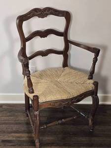 lot 58 image: Brilliant Carved Rush Seat Accent Chair