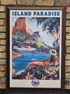 lot 119 image: Exotic Vintage Travel Poster - South Pacific Airways - Island Paradise