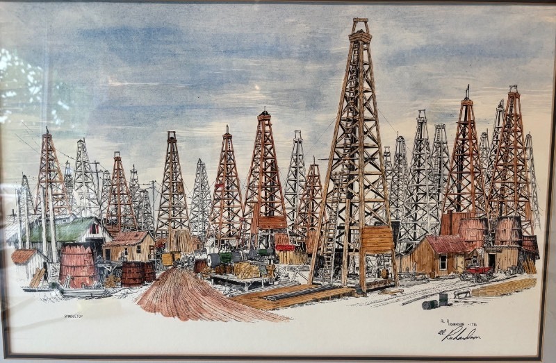 lot 300 image: Vintage 1976 Al Richardson Spindletop Oil Derrick Print