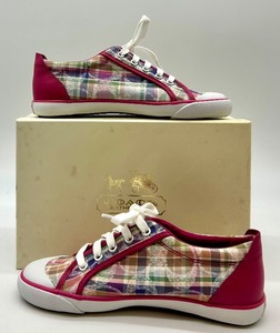 lot 8 image: New Coach Womens Barrett Poppy Beach Plaid Sneakers Size 7.5