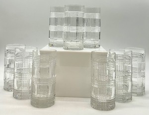 lot 13 image: Set of 9 Crystal Cut Ralph Lauren - Glen Plaid Glass Tumblers
