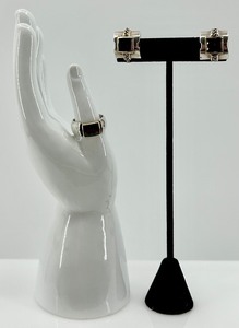 lot 20 image: Michael Dawkins Set of Sterling Silver Earrings and Ring with Red Garnet Gemstones