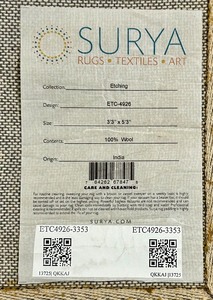 lot 33 image: Surya Etching 33 x 53 100% Wool Rug