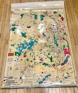 lot 34 image: Hearne Brothers Vintage Minneapolis Map with Hennepin County, Roll-Up