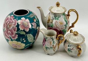 lot 58 image: Vintage Floral Porcelain Vase and Tea Set Collection