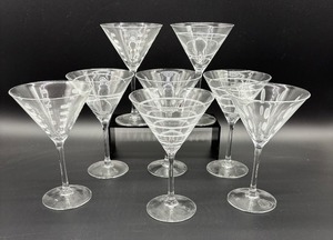 lot 100 image: Set of 8 Etched Glass Mikasa Martini Glasses with Unique Patterns