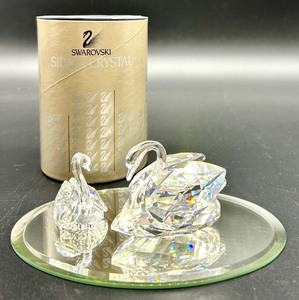 lot 140 image: Swarovski Crystal Swan Pair with Display Base