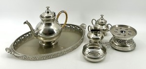 lot 179 image: 6-Piece Silver Tea Set with Ornate Tray and Teapot including CK Holland and