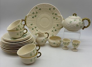 lot 183 image: Belleek Shamrock Tea Set with Tray and Plates
