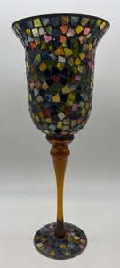 lot 189 image: Mosaic Glass Vase  Candle Holder with Colorful Tile Design