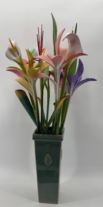lot 190 image: Decorative Floral Arrangement with Colored Wood Flowers in Vase
