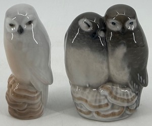 lot 230 image: Pair of Royal Copenhagen Porcelain Owl Figurines