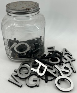 lot 237 image: Large Glass Jar with Vintage Plastic Letters