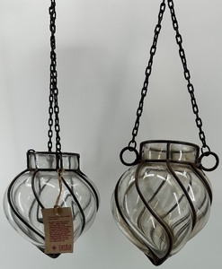 lot 239 image: Pair of Wrought Iron and Glass Lanterns