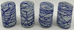 lot 251 image: Set of 4 Handcrafted Blue and White Swirled Glass Tumblers