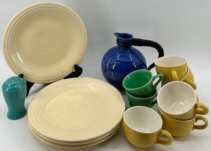 lot 257 image: Collection of Vintage Fiesta-style Dishware and Coffee Pot Set