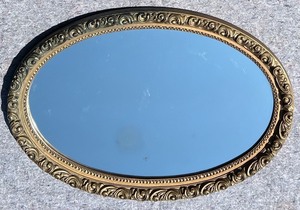 lot 302 image: Vintage Brass Oval Mirror with Ornate Frame