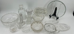 lot 289 image: Collection of Vintage Glassware Including Decanter, Serving Plate, and Vase