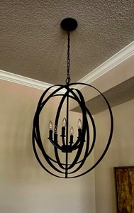 lot 320 image: Modern Metal Orb Chandelier with 5 Bulb Fixture