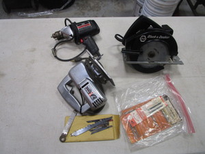 lot 308 image: Drill, Circular Saw, Jig Saw & Blades