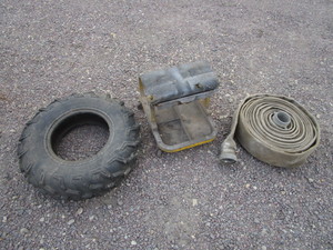 lot 211 image: Shop Stool, Firehose, ATV Tire