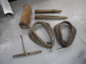 lot 289 image: Vintage Hay Buck Teeth, Mailbox, Horse Collars, Hay Hook