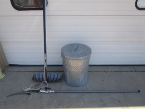 lot 336 image: Roof Snow Shovel, Tree Pruning Saw, Garbage Can