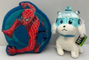 lot 17 image: Vintage Spiderman Plush Pillow & Rick And Morty Plushies Dog (New With Tags)