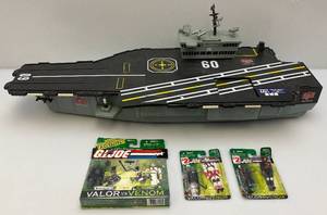 lot 43 image: Vintage GI Joe USS Saratoga Aircraft Carrier 33 (Works) & Misc. GI Joe Action Figures (NOC)