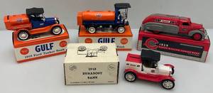 lot 209 image: Vintage Misc. Miniature Die Cast Car Banks Including GULF & Coastal (NIB)