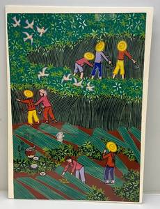 lot 245 image: Vintage Signed Chinese Folk Art Peasant Oil Gouache Paintings (SEALED) 21.5 x 31
