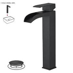 lot 20 image: BWE Waterfall Single Hole Single Handle Bathroom Vessel Sink Faucet in Matte Black     Customer Returns See Pictures