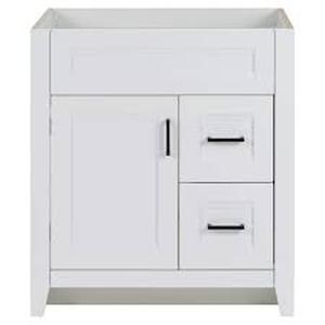 lot 30 image: Home Decorators Collection Ridge 30 in. W x 22 in. D x 34 in. H Bath Vanity Cabinet without Top in White    Customer Returns See Pictures