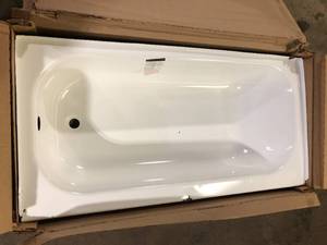 lot 38 image: Bootz Industries Aloha 60 in. x 30 in. Soaking Bathtub with Left Drain in White Damaged Customer Returns See Pictures