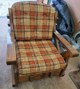 lot 15 image: MCM Tweed and Wood Rocking Chair
