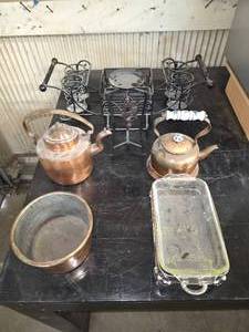 lot 32 image: Copper Kettles and Boiler W other tableware
