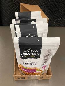 lot 7 image: KS 3 - 6-Pack of Three Farmers Crunchy Roasted Lentils - Garlic & Herb Flavor