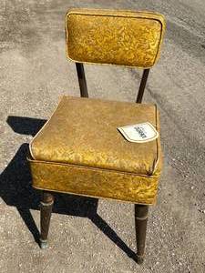 lot 20-F2025 image: Masland Dura leather company out of Philadelphia, PA, sewing chair, vintage, hidden storage sewing stool cushion seat opens up