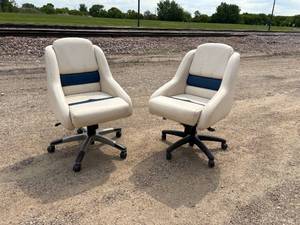 Two custom built, pontoon chairs converted onto office chair bases, fun for the lake.