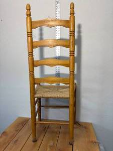 lot 41-F2025 image: 1 Antique wooden ladder, back chair with rush seat
