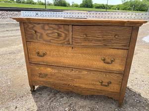 Oak buffet, antique, Tiger Oak, white oak, detailed, original brass handles, very nice condition, signs of original paint color on back, 42 inches wide *Extra Ship Cost