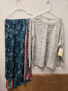 lot 21 image: Lots of 2 Womens Wears (NEW) One World Live and Let Live Blouse Size 3X and a Head Wrap Scaff