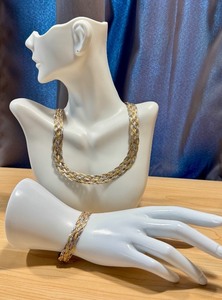 lot 12G image: Sterling Silver Tri-Colored Woven Italian Necklace and Bracelet Set by Vior