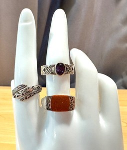 lot 18G image: Set of 3 Sterling Silver Rings with Gemstone Accents