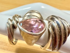 lot 23G image: Set of 3 Sterling Silver Rings Including a Pink Stone Accent