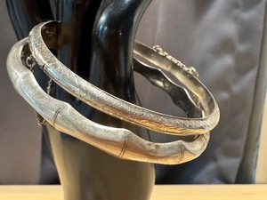 lot 28G image: Pair of Sterling Silver Bangle Bracelets with Textured Design
