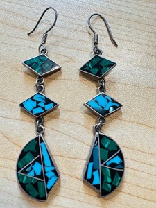 lot 50G image: Sterling Silver Earrings with Malachite and Turquoise Inlay