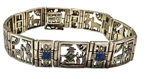 lot 6G image: Vintage Peruvian Sterling Silver 950 Bracelet with Malachite Inlay